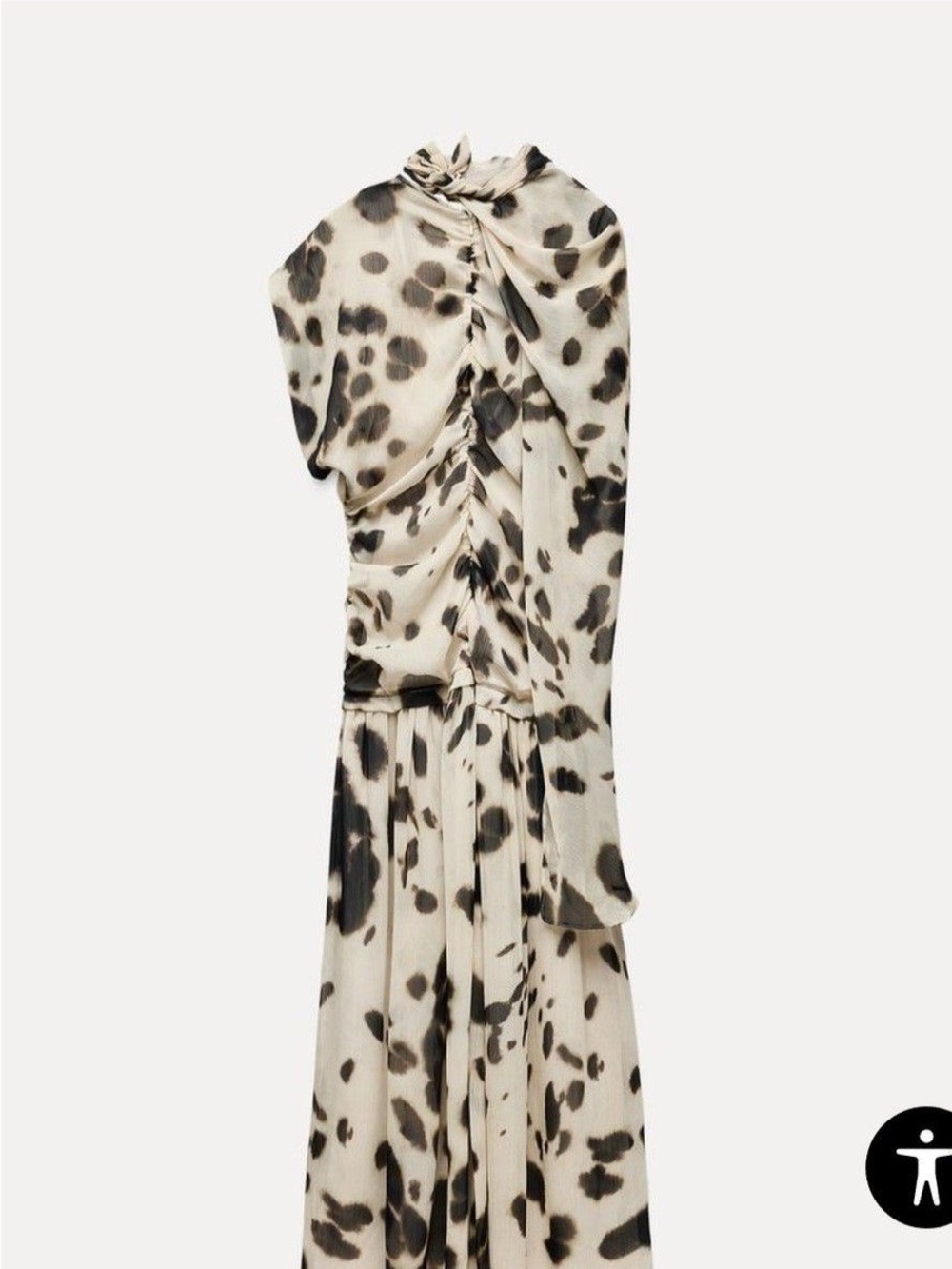 Zara One-Shoulder Ivory Dress with Black Spot Print